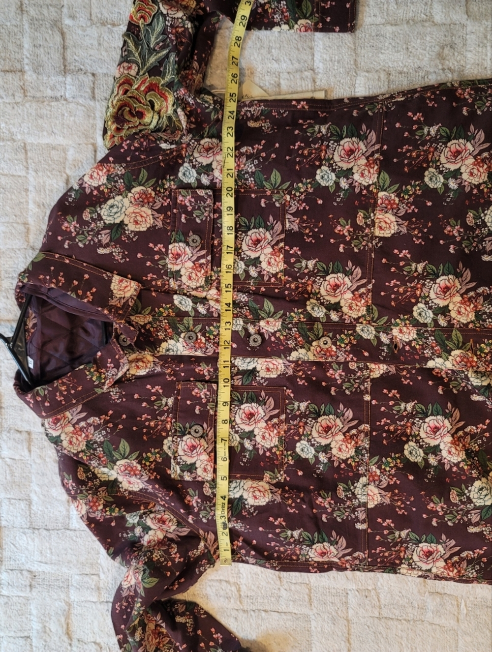 ARATTA Vintage Style Burgundy Floral Coat Boho Women's Size XL - Picture 8 of 10
